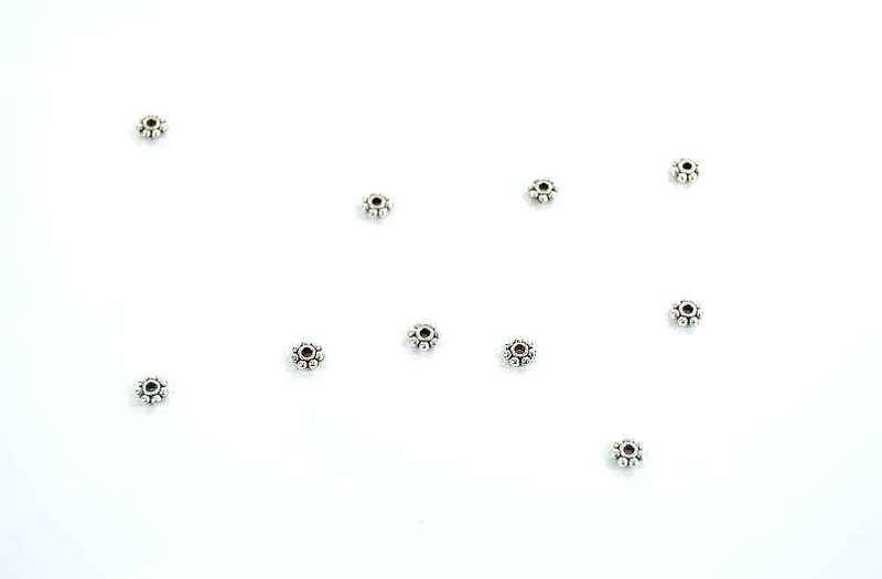 Distantiere antichizate floricica 4mm argintiu-inchis (10buc.)