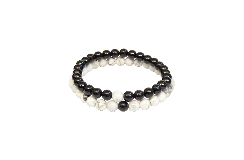 Bratari 'Ea si El' - 6mm - Onix Negru si Howlit Alb